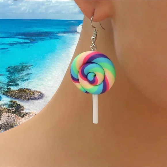 NWT Sweet & Colorful Rainbow Lollipop Earrings - Handmade Whimsy Jewelry! ๐ญโจ - Picture 4 of 5